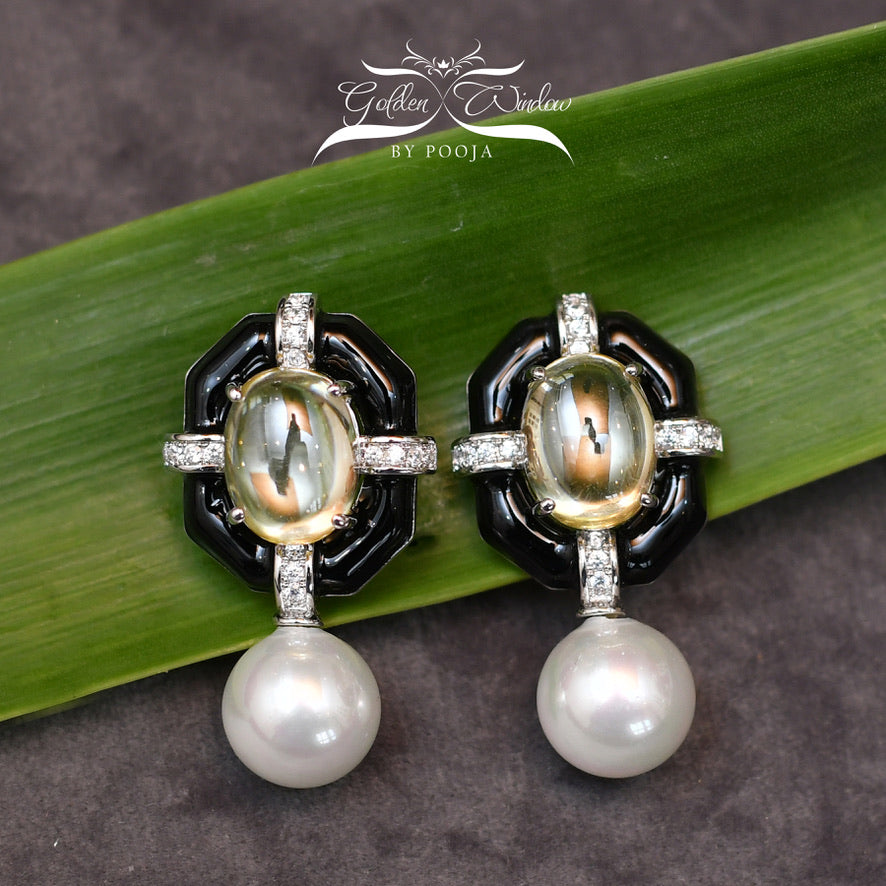 Semi Precious Stone Earring with Pearl