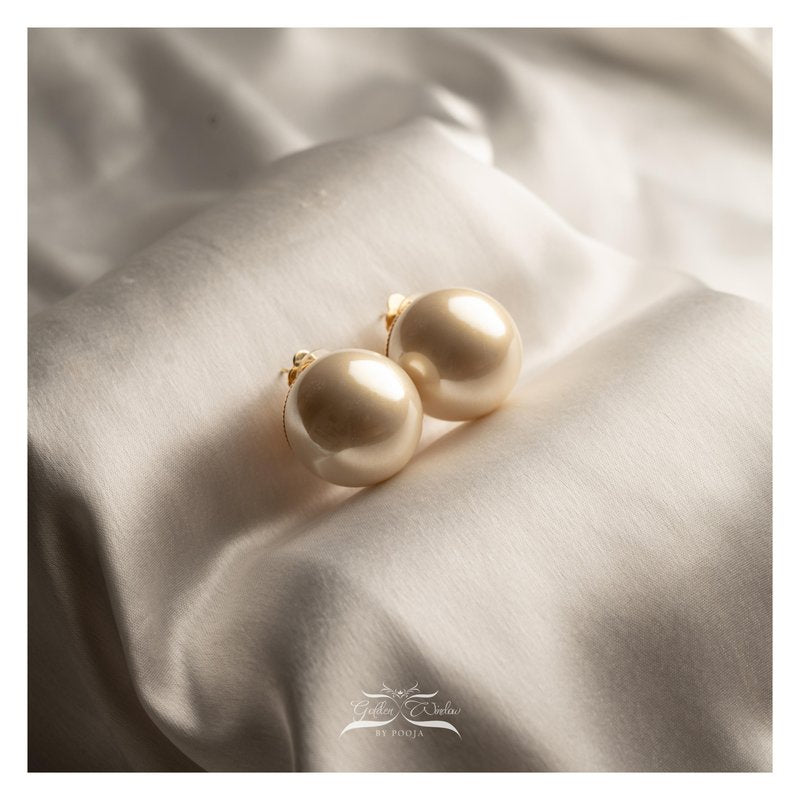 Statement Pearl Cream Ball Earrings With Clip 30 MM