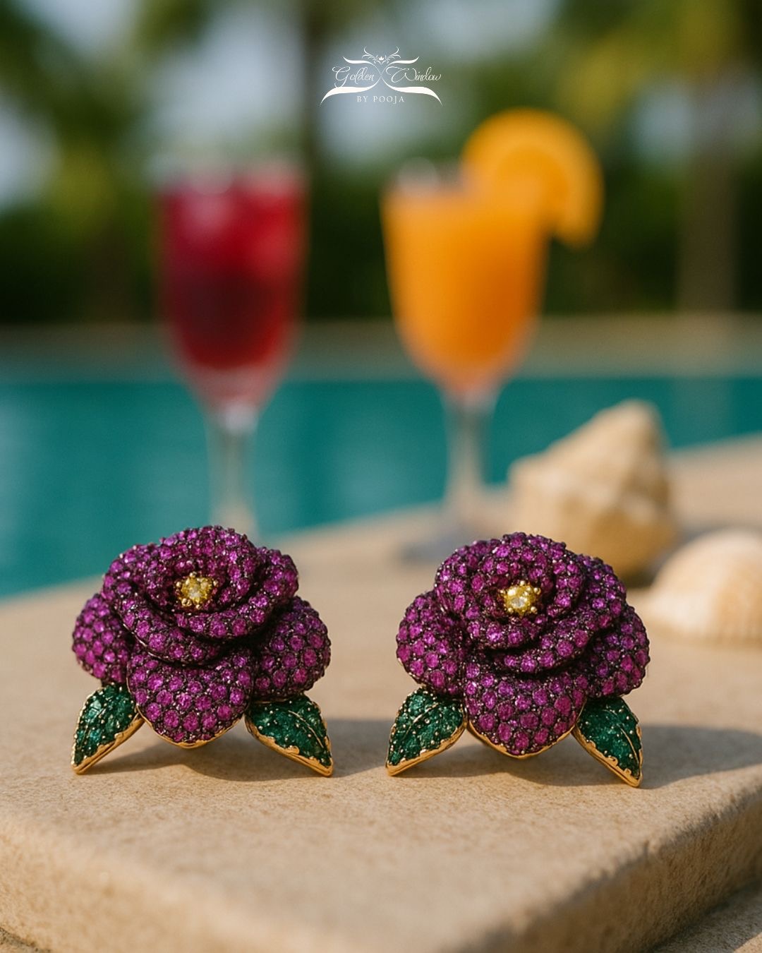 Blooming Amethyst Rose Studs