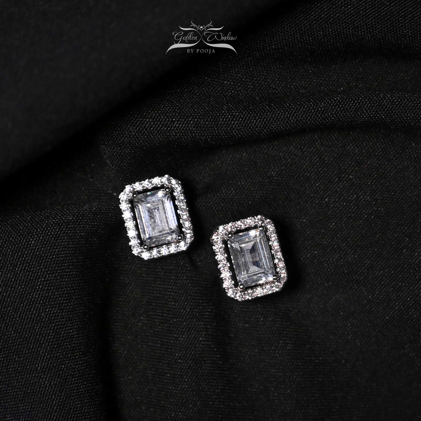 Emerald-Cut Solitaire Halo Studs
