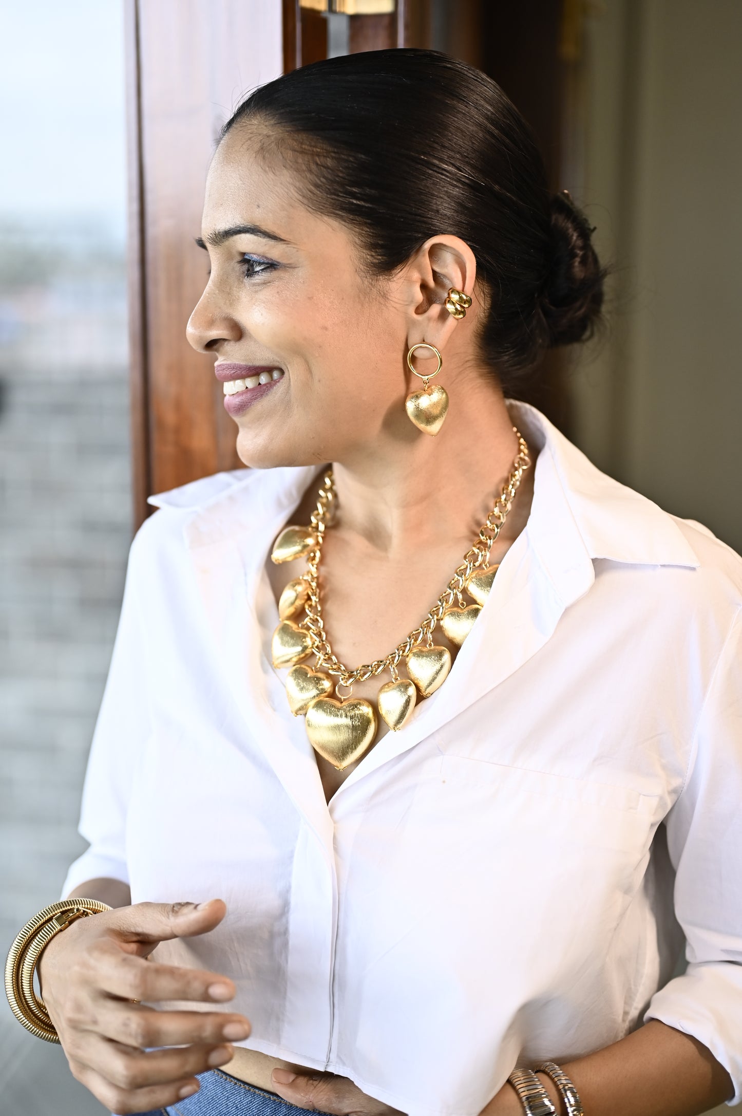 Heart Shaped Necklace And Earrings Set