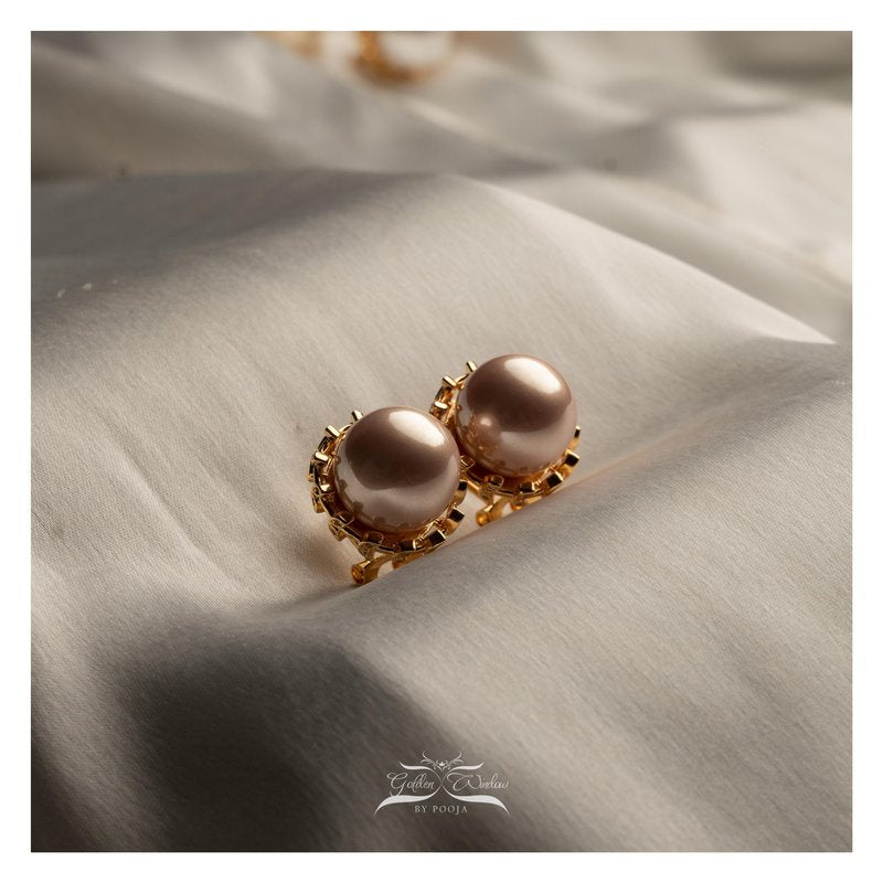 Statement Pearl Rose Gold Ball Earrings With Handcrafted Gold Coverings
