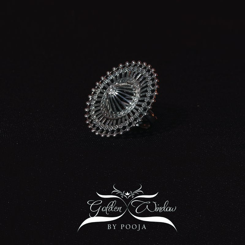 Silver Round Jalli Finger Ring