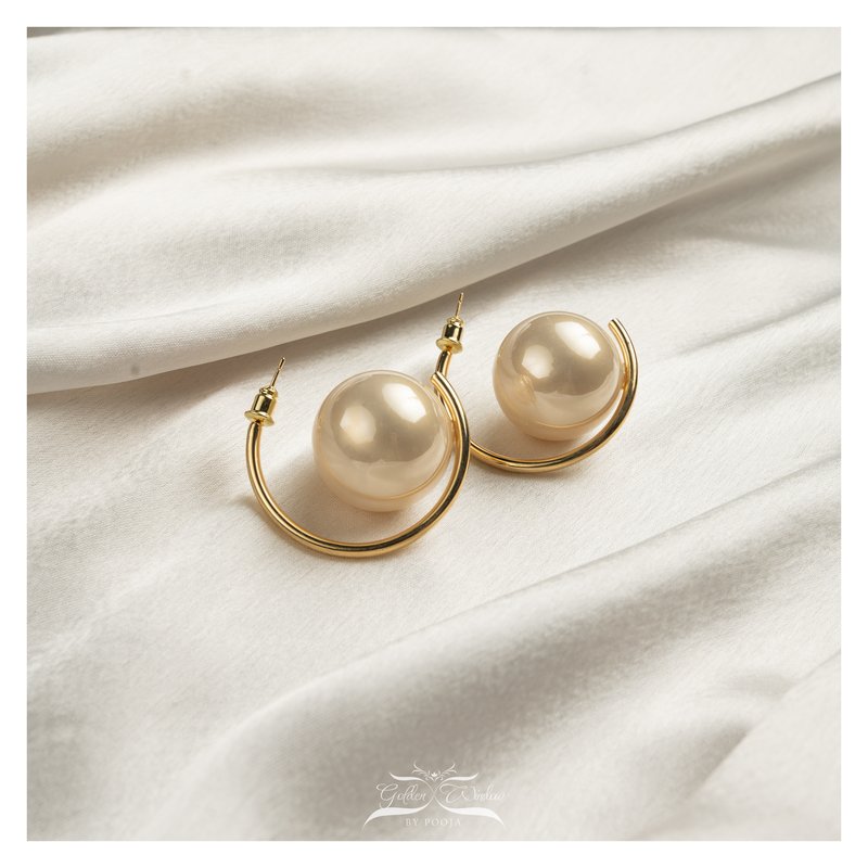 Oversized Ball Pearl Hoops - Cream