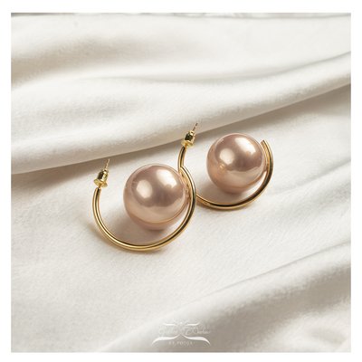 Oversized Ball Pearl Hoops- Nude Pink