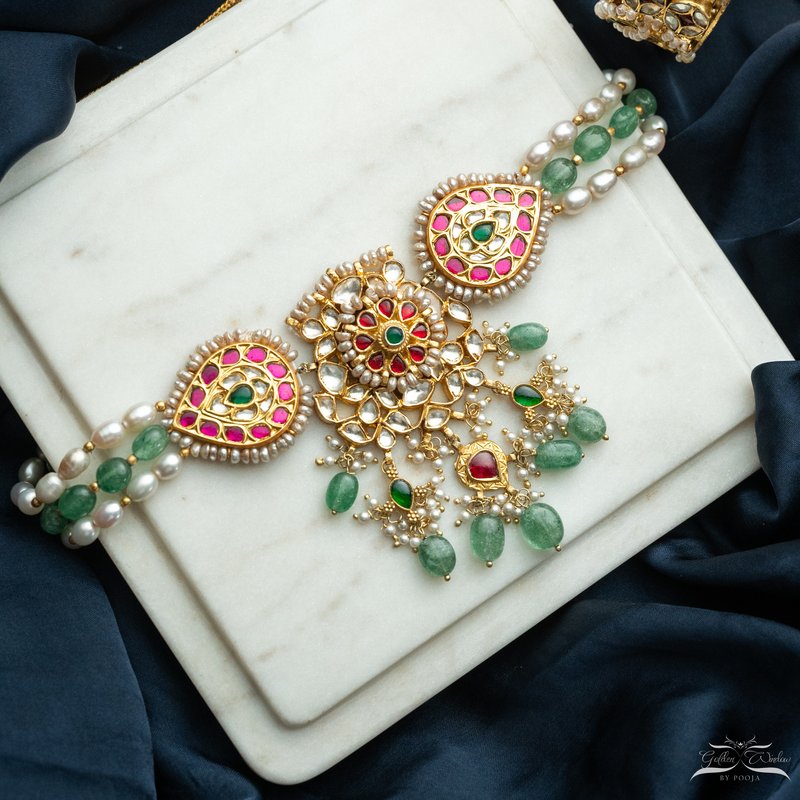 Sterling Kundan Stone Pearl Necklace