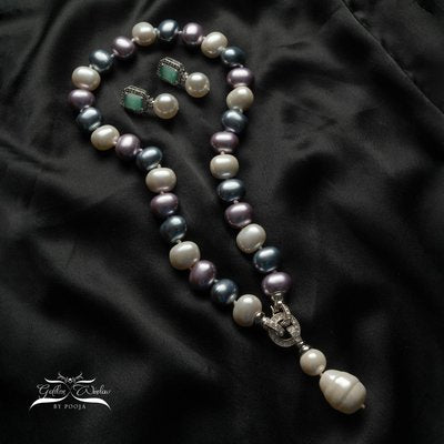 Baroque South Sea Statement Pearl Necklace With Ziconia Pendant And Small Earrings