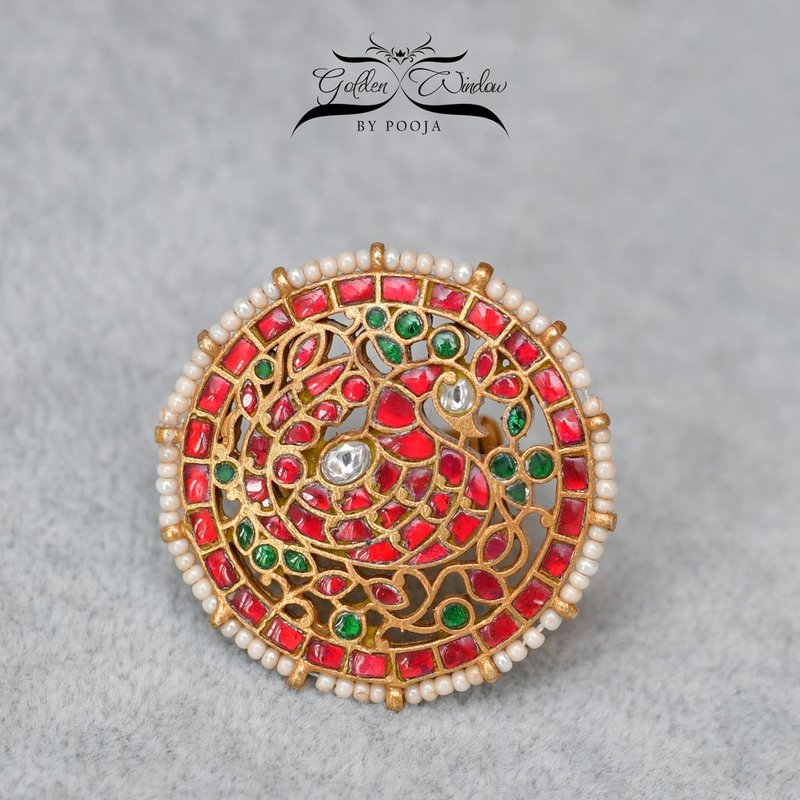 Red And Green Tone Silver Ring