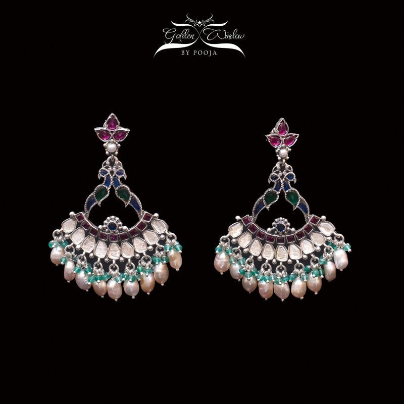 Multicolor Silver Oxidized Earring