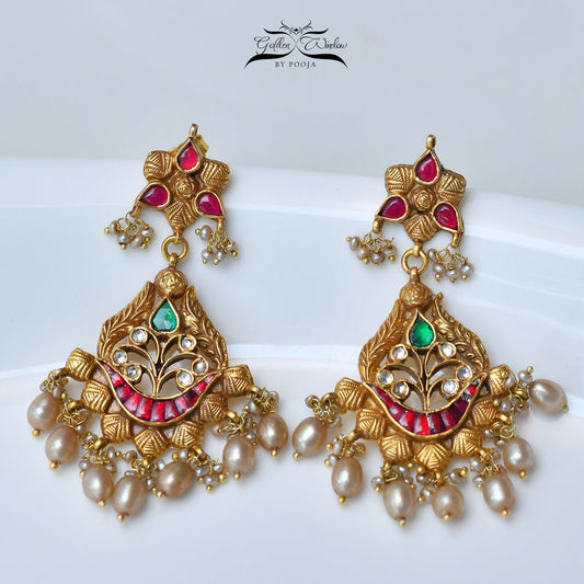 Maroon And Gold Plated Earring