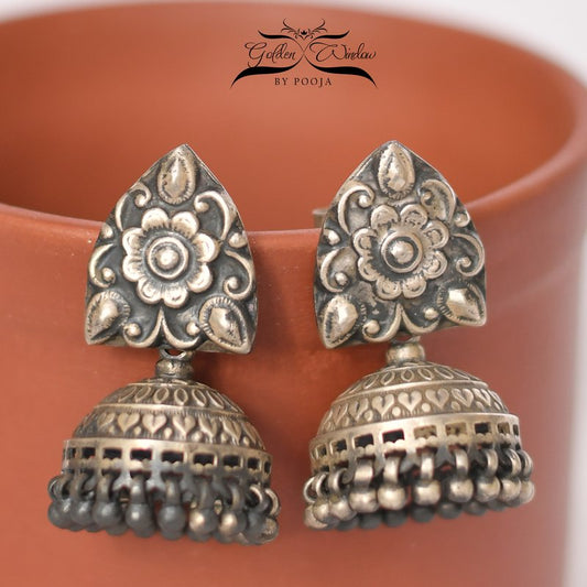 Floral Silver Jhumka