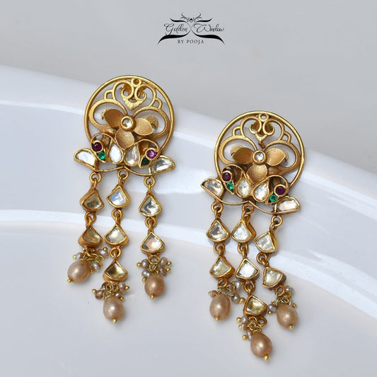 Stone Studded Gold Plated Drop Earring