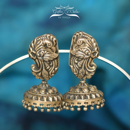 Antique Silver Oxidized Jhumka