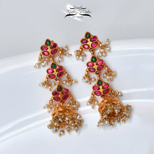 Ruby And Green Antique Polish Jhumkas