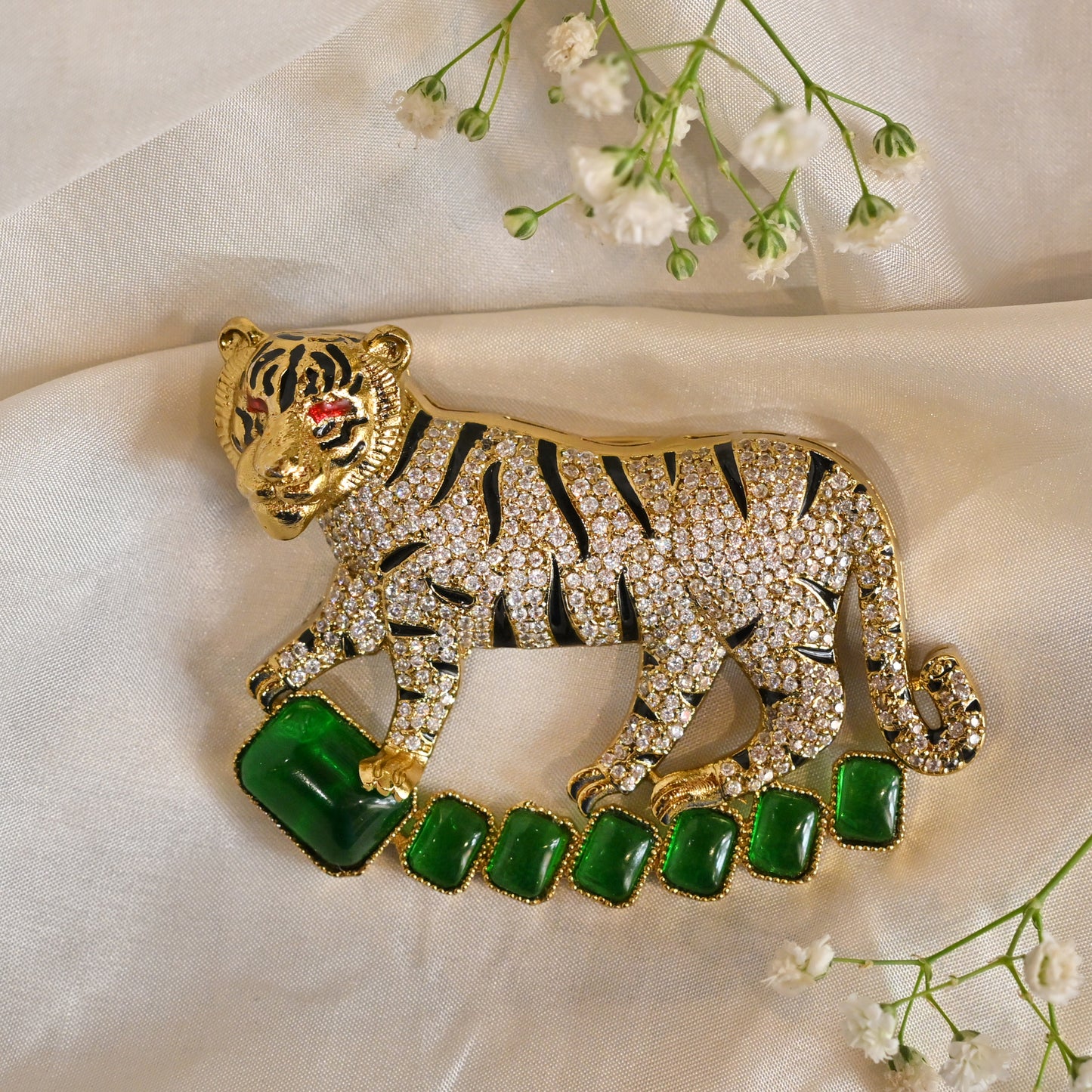 Emerald Stride Regal Tiger Brooch