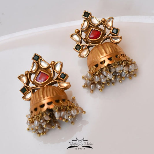 Pink Gold Tone Jhumka