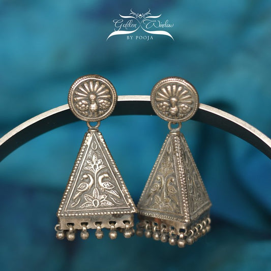 Circle And Triangle Silver Earrings