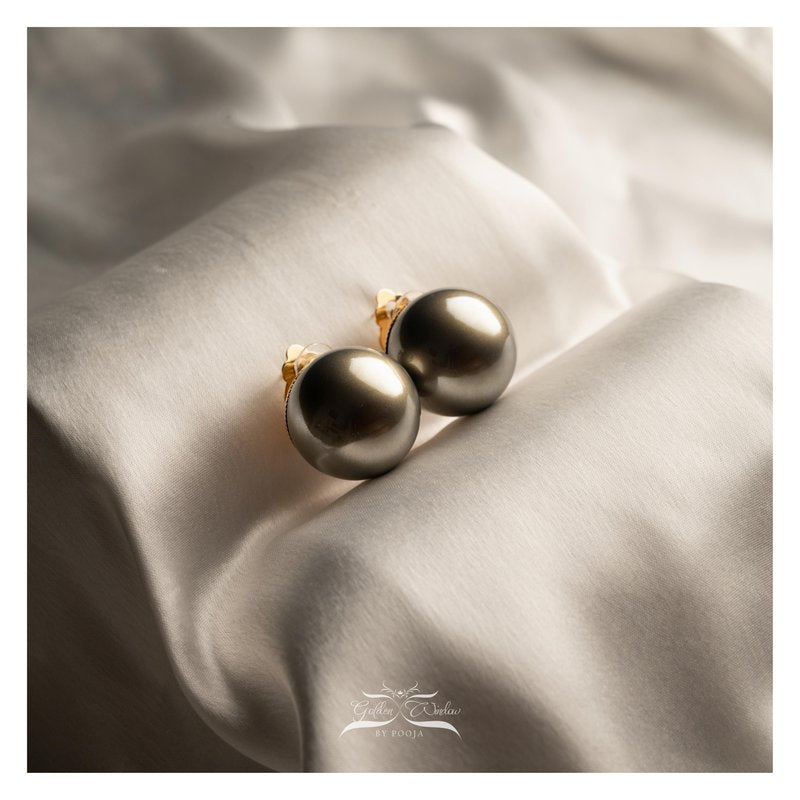 Statement Pearl Grey Ball Earrings With Clip 30 MM