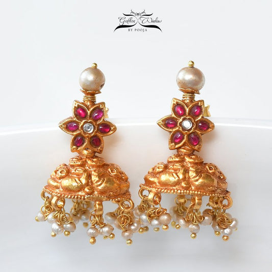 Jhumkas With Maroon Stones