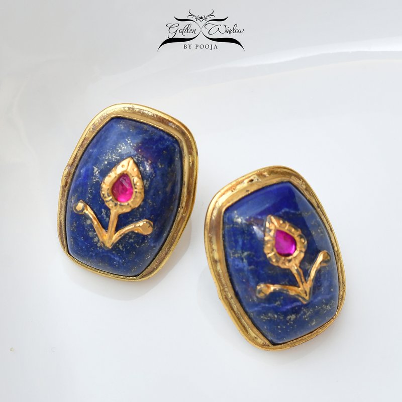 Blue Gemstone Ear Studs