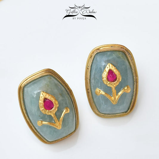 Sea Green Gemstone Ear Studs