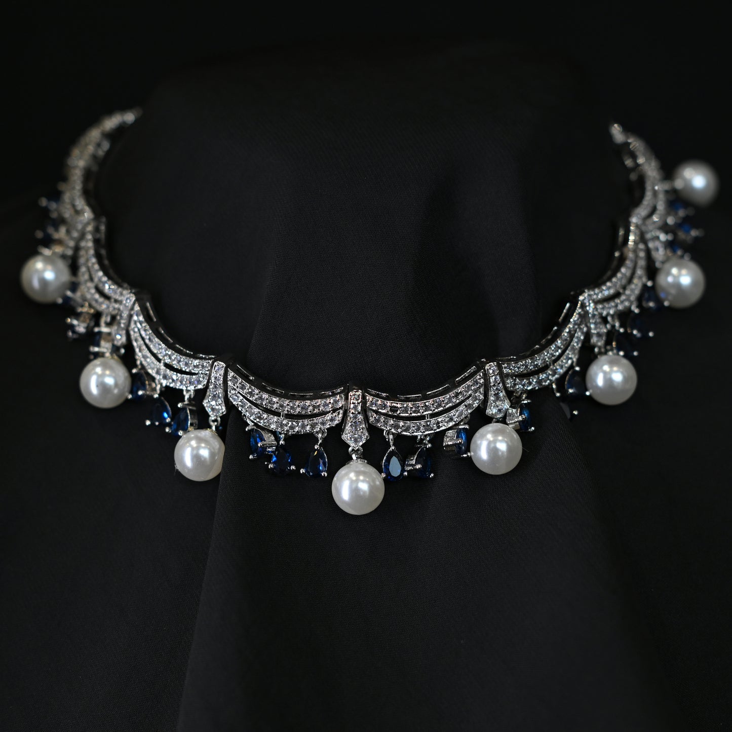 Pearl Diamond Layered Choker Set