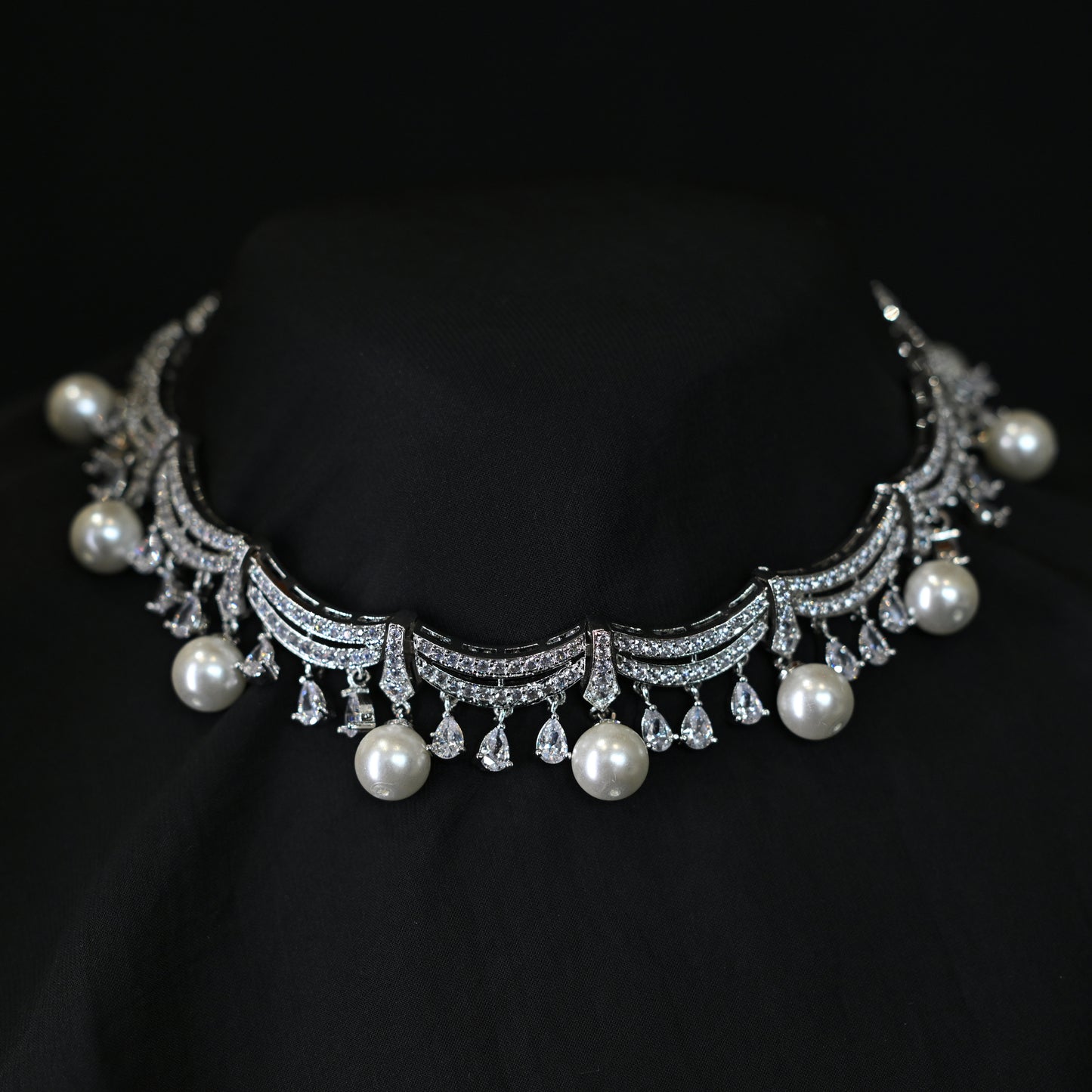 Pearl Diamond Layered Choker Set