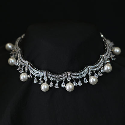 Pearl Diamond Layered Choker Set