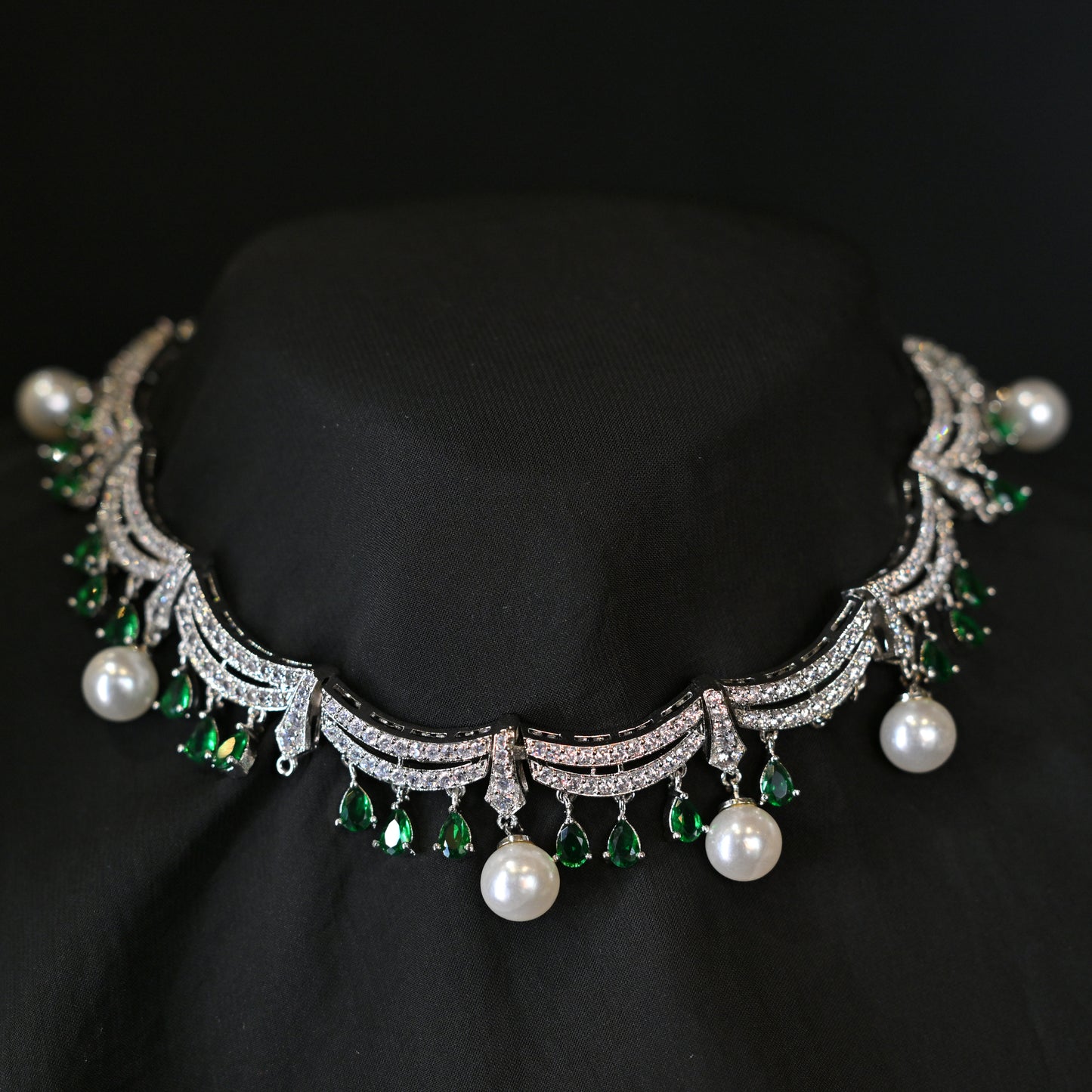 Pearl Diamond Layered Choker Set