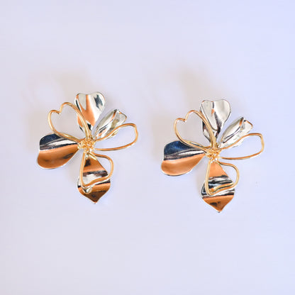 Gold Metallic Flower Earrings