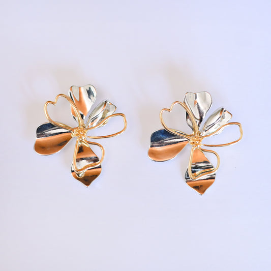 Gold Metallic Flower Earrings