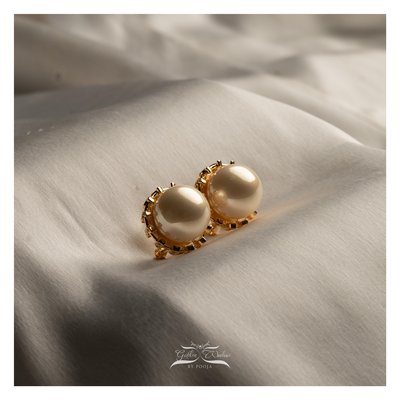 Statement Pearl Cream Ball Earrings With Handcrafted Gold Coverings