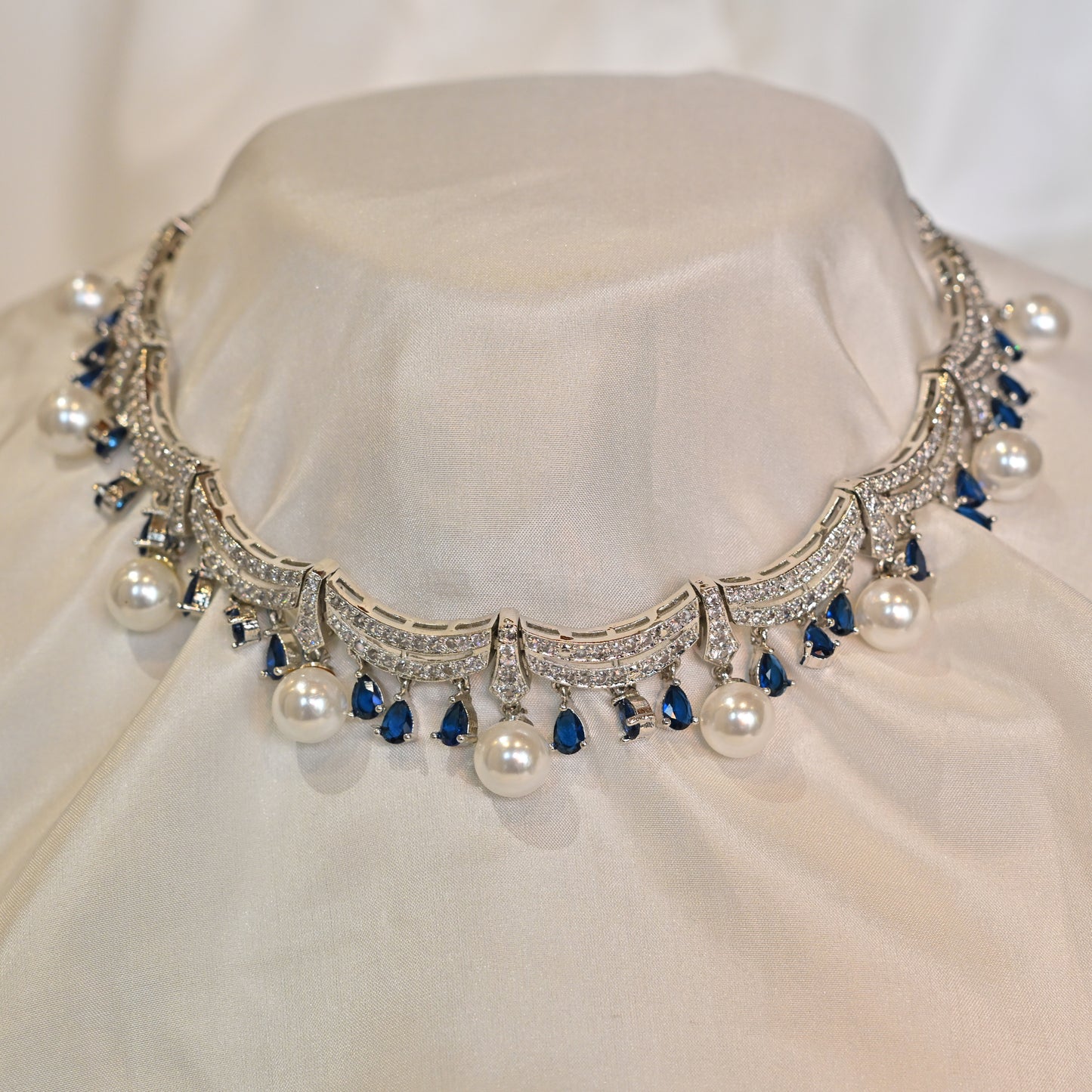 Pearl Diamond Layered Choker Set