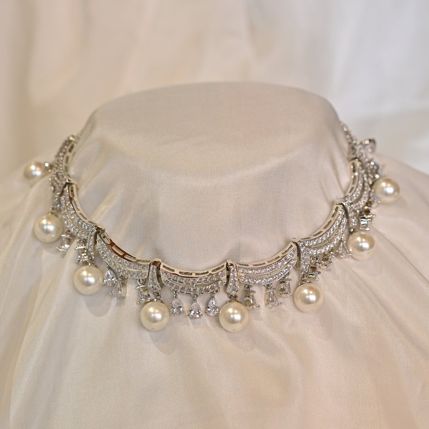 Pearl Diamond Layered Choker Set
