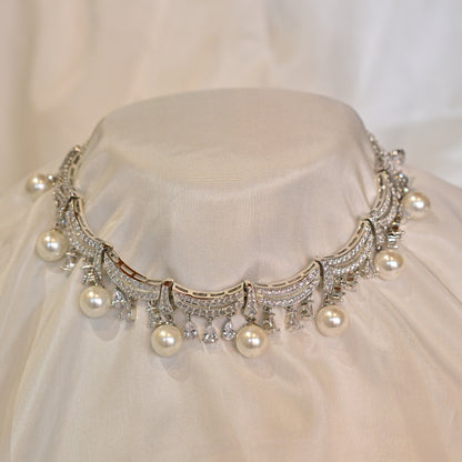 Pearl Diamond Layered Choker Set