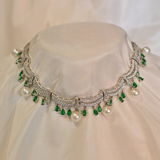 Pearl Diamond Layered Choker Set