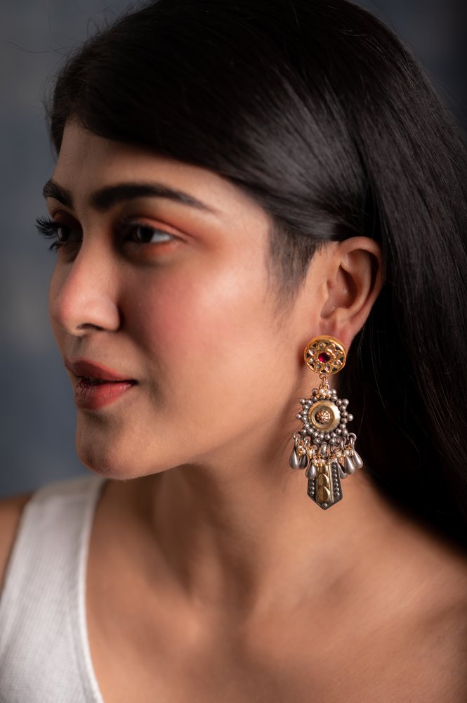 Intricate Flower Silver Oxidized Earring