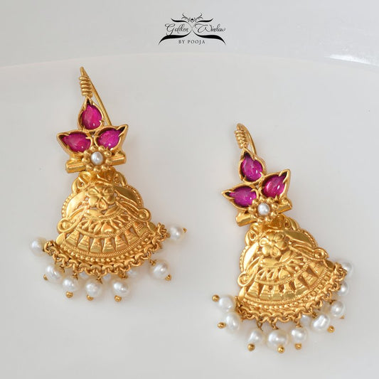 Maroon Stone Pyramid Structured Earring