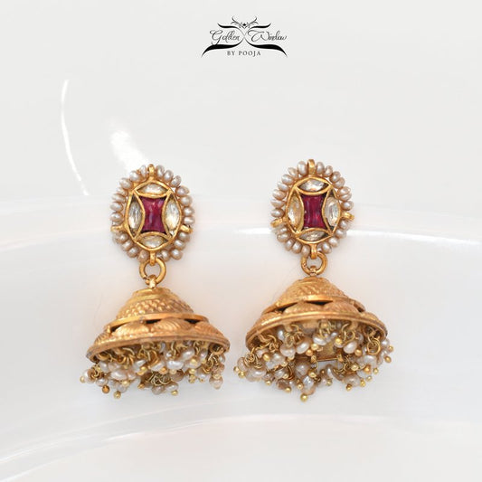 Gold Plated Jhumka With Pearls