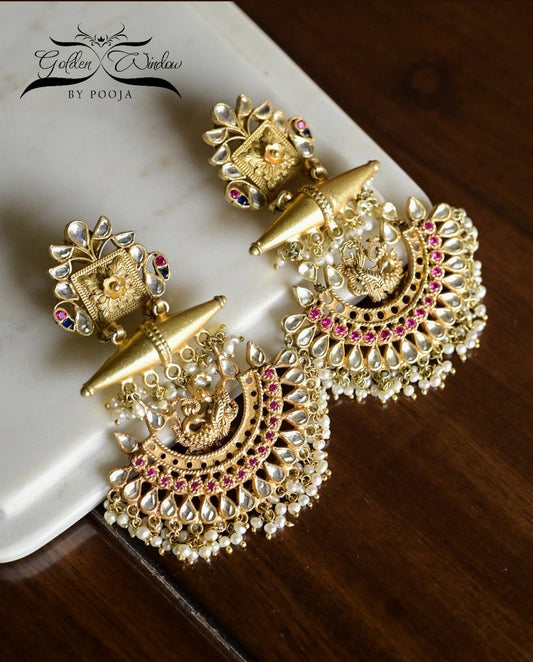 Gold Plated Kundan Silver Earrings