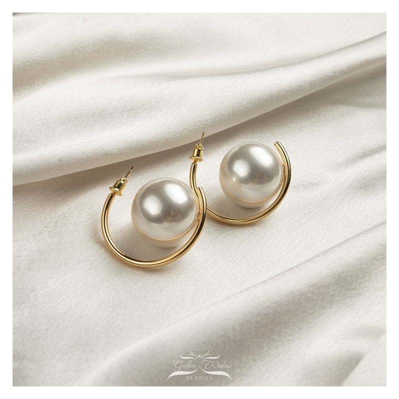 Oversized Ball Pearl Hoops - White