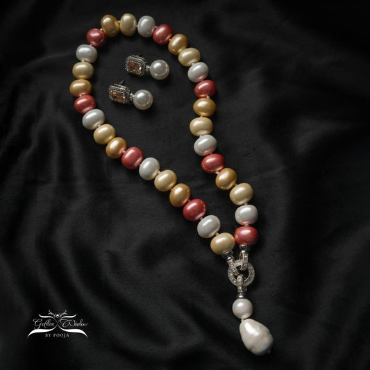 Baroque South Sea Statement Pearl Necklace With Ziconia Pendant And Small Earrings