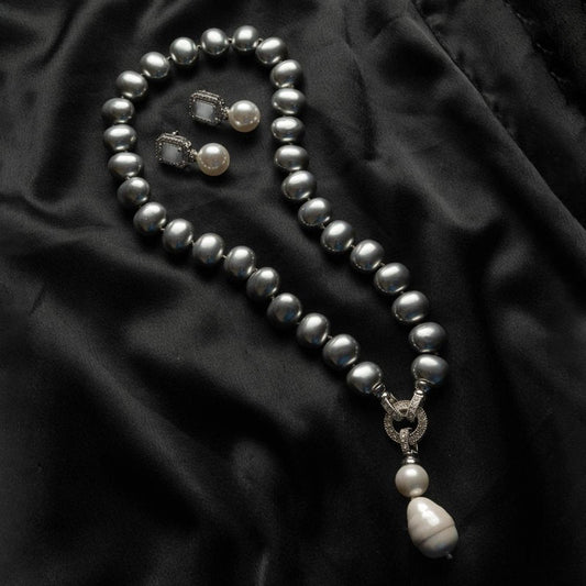 Baroque South Sea Statement Pearl Necklace With Ziconia Pendant And Small Earrings