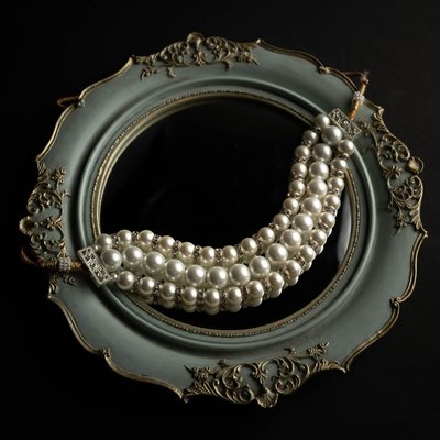 Three Layered Pearl Choker With Zirconia Beads