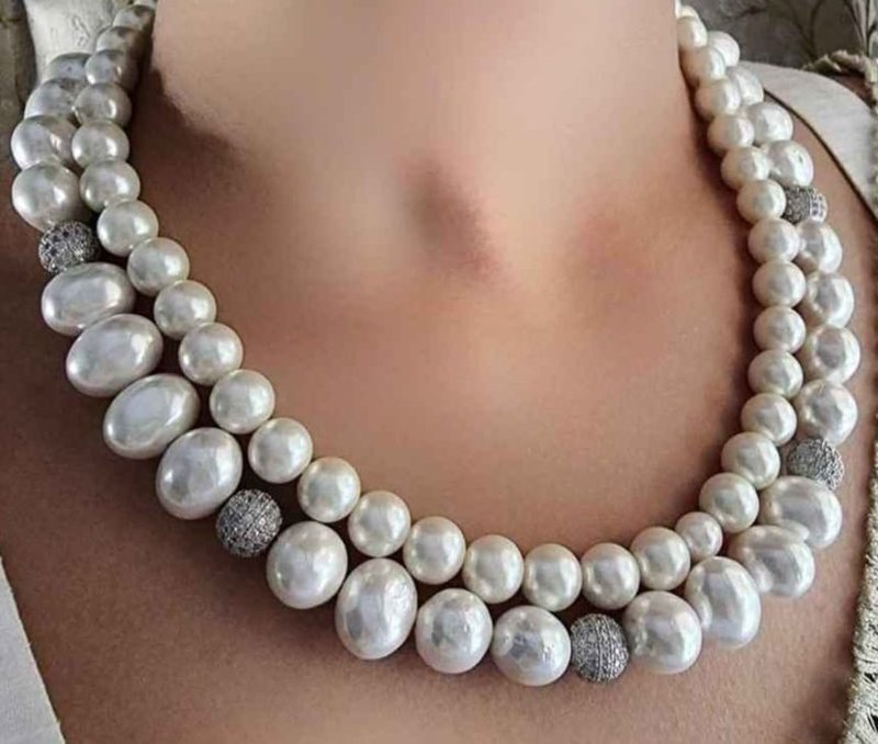 Two Line Baroque Pearl Neklace With Zirconia Balls