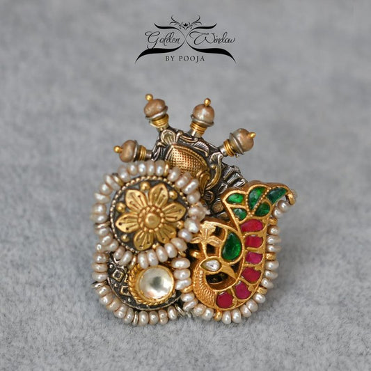 Pearl Peacock Silver Ring
