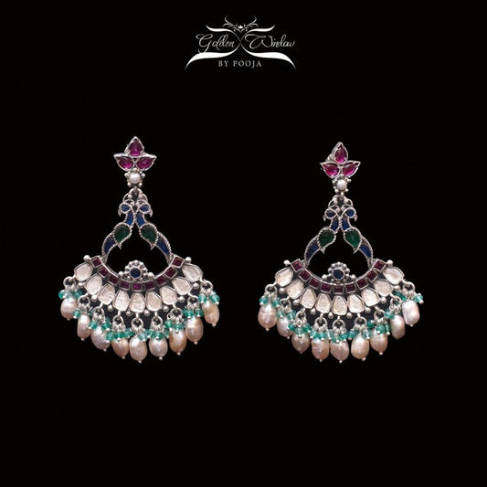 Multicolor Silver Oxidized Earring