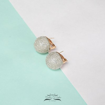 White Finish Crystal Ball Stud Earrings